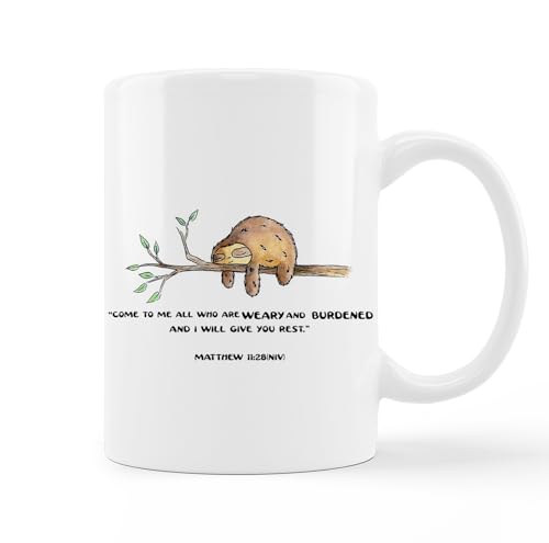 Funny Sloth Matthew 11 28 Bible Verse | Ceramic Coffee Mug | 11 OZ