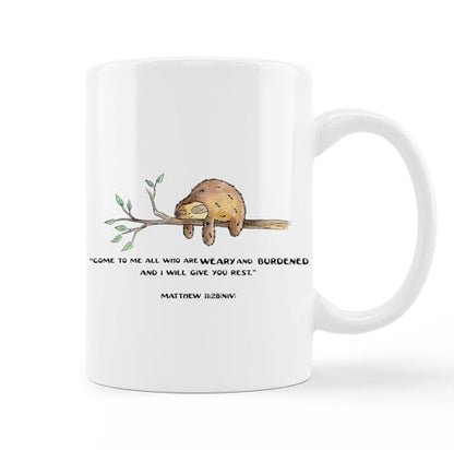 Funny Sloth Matthew 11 28 Bible Verse | Ceramic Coffee Mug | 11 OZ