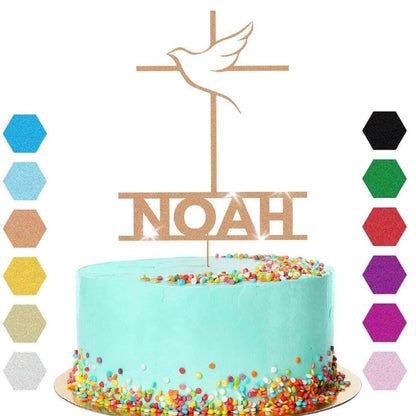 Personalised Cross With Dove Confirmation Cake Topper Congratulation Any Name