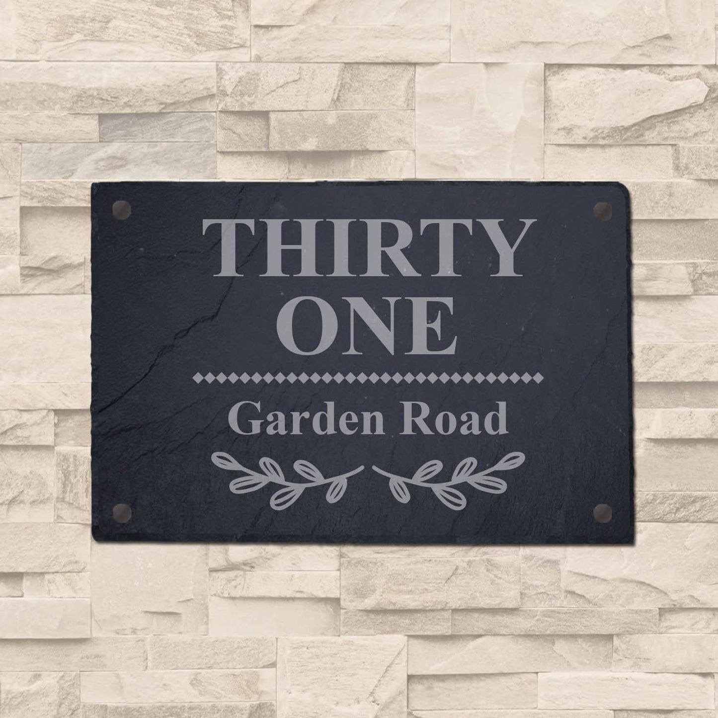 Personalised Rustic Slate House Sign Farmhouse Plaque Door Number Laser Engraved Stone