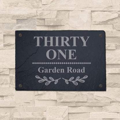 Personalised Rustic Slate House Sign Farmhouse Plaque Door Number Laser Engraved Stone