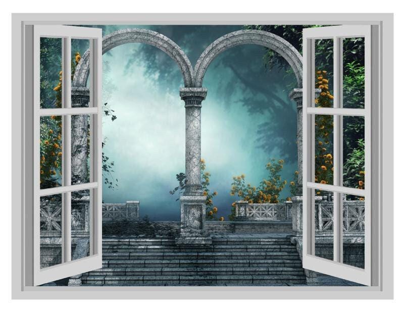 Forest Gate Window View Wall Decal, 3D Effect Poster (45x60cm)