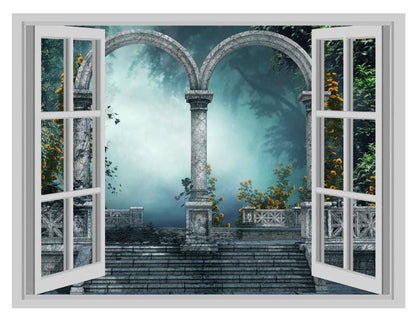 Forest Gate Window View Wall Decal, 3D Effect Poster (45x60cm)