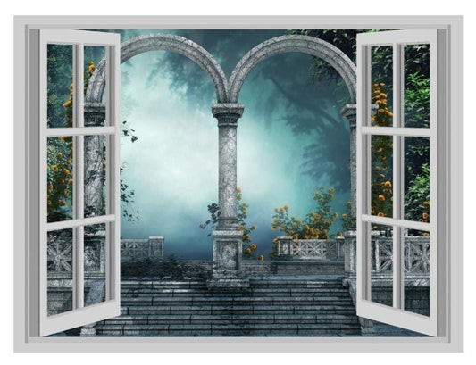 Forest Gate Window View Wall Decal, 3D Effect Poster (45x60cm)