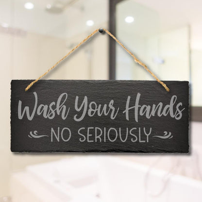 Funny Wash Your Hands Kitchen Bathroom Engraved Hanging Slate Sign Wall Plaque