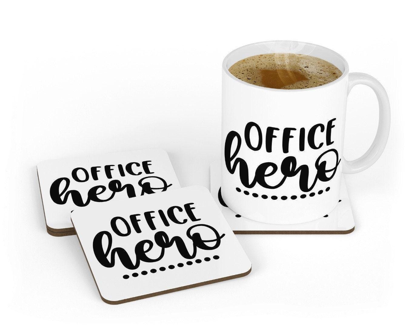 Office Hero Coffee Novelty Mug & Coaster Coworker Funny Office Tea Cup Gift