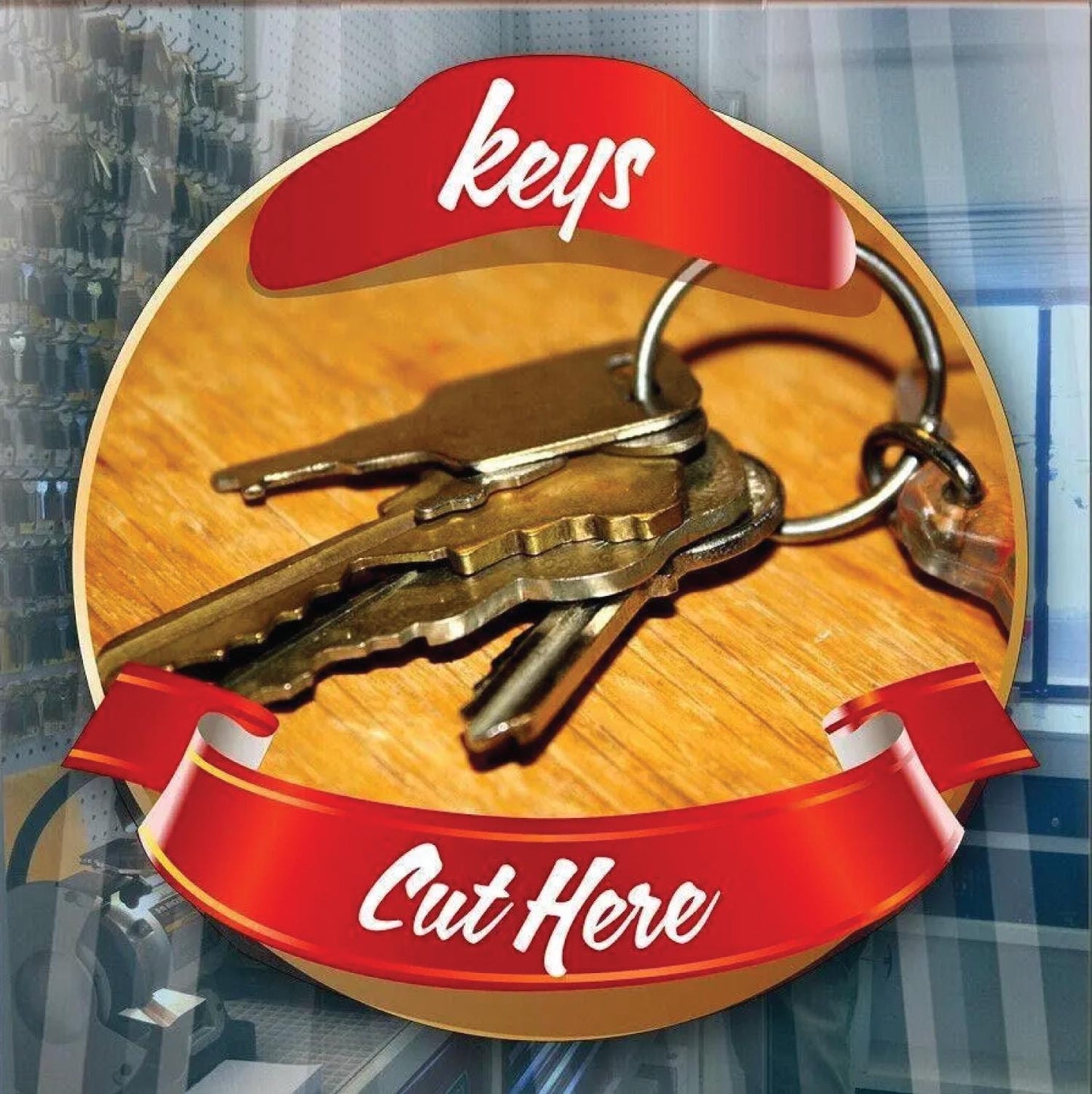 Keys Cut Here Window Cafe Shop Restaurant Sticker Sign Pos Decal