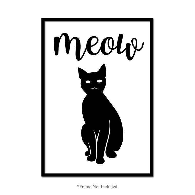 Meow Cat Wall Art Poster Minimalistic Typography Prints Room Home Decor