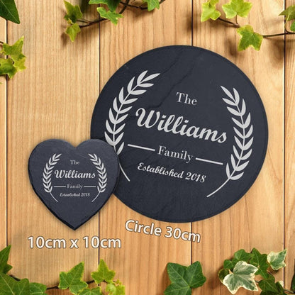 Personalised Slate Plaque Family Name Placemat Sign Engraved Stone Tray Art Gift