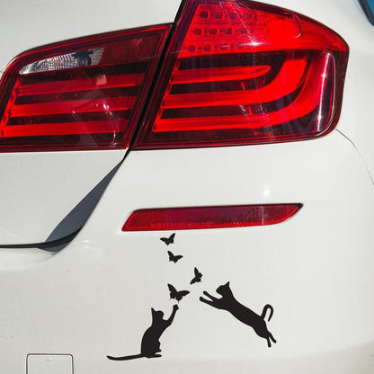 Playful Cat & Butterfly Car Window Bumper Sticker Vinyl Decal