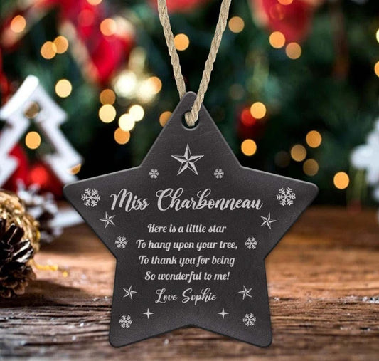 Personalised Christmas Slate Bauble Teaching Assistant Nursery Star Hanging Gift
