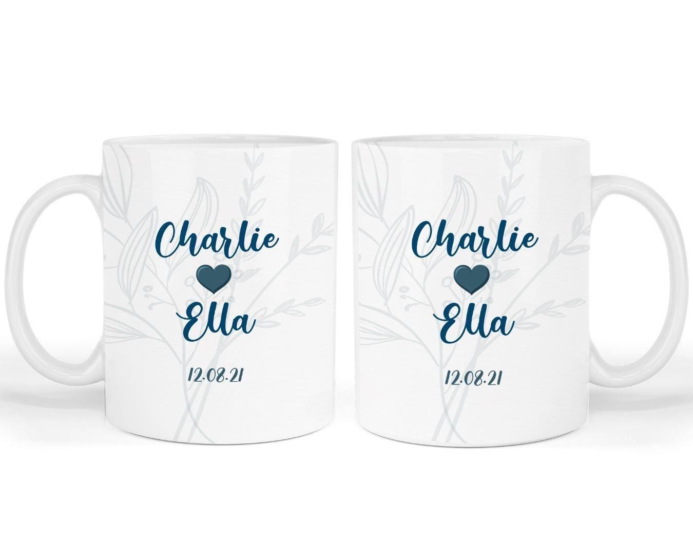 Personalised Wedding Mug Set: Custom Couple Names & Date