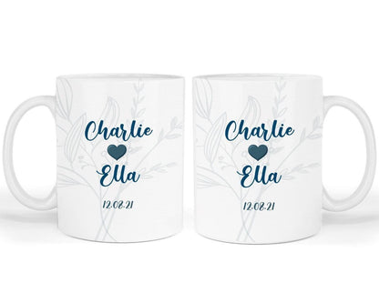 Personalised Wedding Mug Set: Custom Couple Names & Date