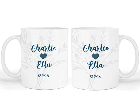 Personalised Wedding Mug Set: Custom Couple Names & Date