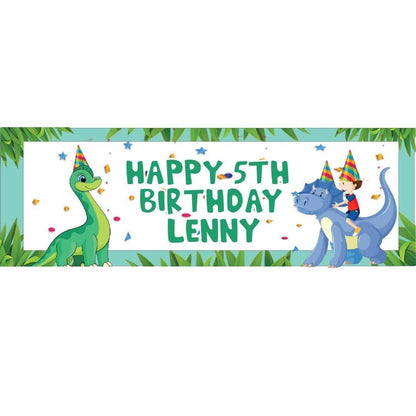 2x Personalised Dinosaur Birthday Banner Set: Jurassic Party Decor