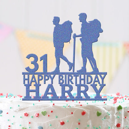 Personalised Acrylic Hiking Backpack Boys Birthday Cake Topper Decoration Gift