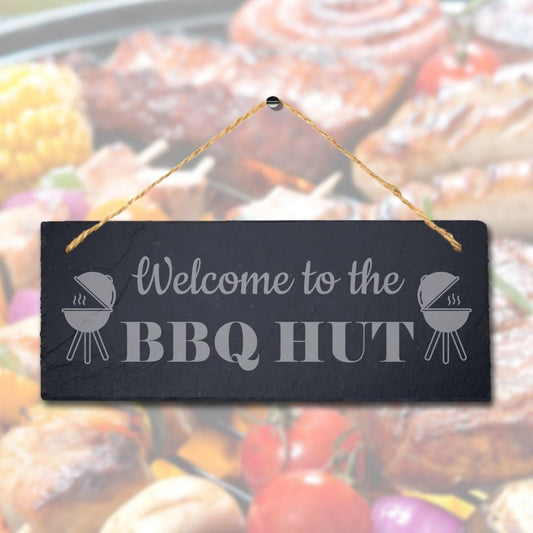 Welcome To The Bbq Hut Laser Engraved Hanging Slate Party Home Decor Plaque Sign