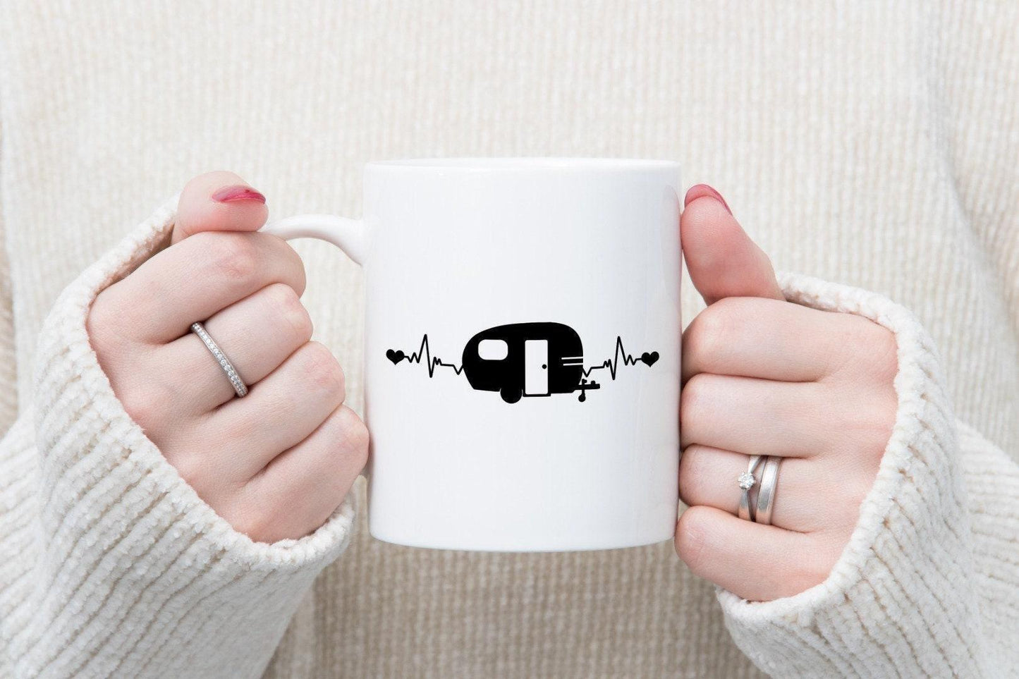 Camping Heartbeat - Funny Ceramic Novelty Mug & Coaster Coffee Tea Cup Adventurous Gift