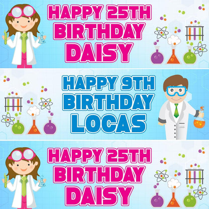 2 Personalised Mad Scientist Birthday Party Celebration Banner Decoration Poster