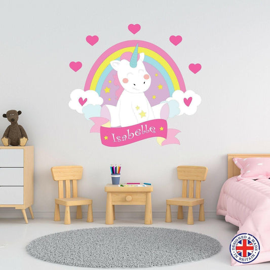 Unicorn Wall Sticker Personalised Girls Bedroom Nursery Kids Name Rainbow Vinyl