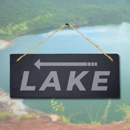 Lake Left Arrow Direction Laser Engraved Hanging Slate Pond Pool Plaque Sign
