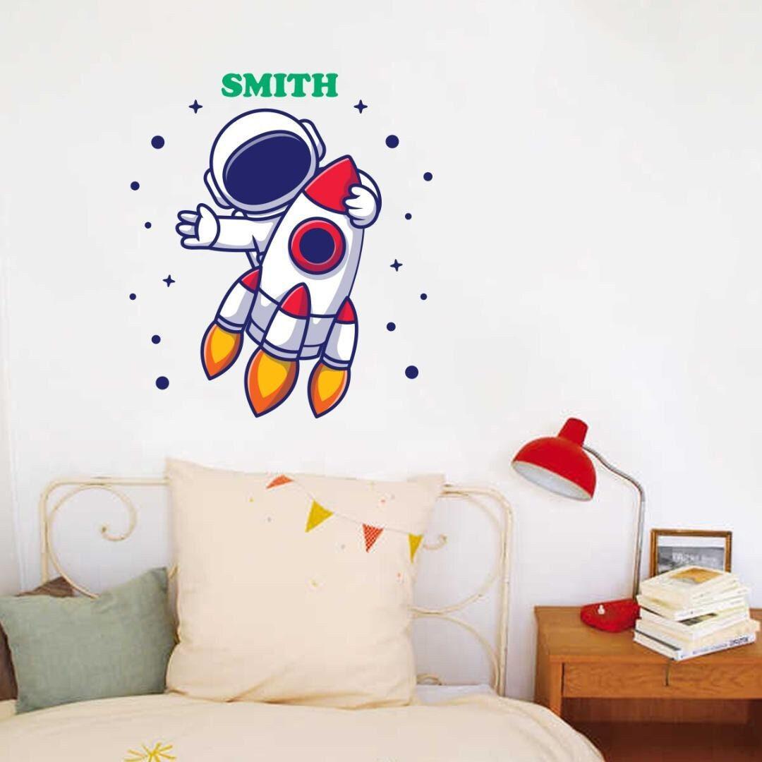 Personalised Rocket Wall Sticker Name Vinyl Decal Boys Kids Nursery Bedroom