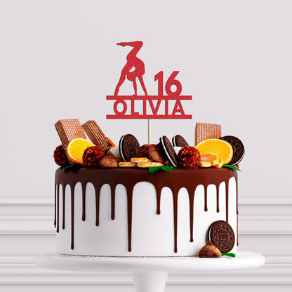 Gymnast Cake Topper Personalizsed Girl's Gymnastics Decoration Customise with Any Name and Age