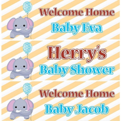 2x Personalised Elephant Baby Shower Banner: Welcome Home Decoration