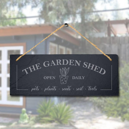 The Garden Shed Pots Plants Seeds Soil Tools Hanging Slate Engraved Plaque Sign