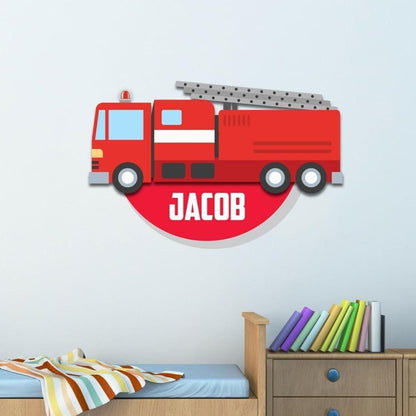 Personalised Fire Brigade Wall Sticker Name Vinyl Decal Boys Kids Nursery Bedroom