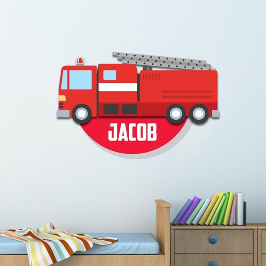 Personalised Fire Brigade Wall Sticker Name Vinyl Decal Boys Kids Nursery Bedroom