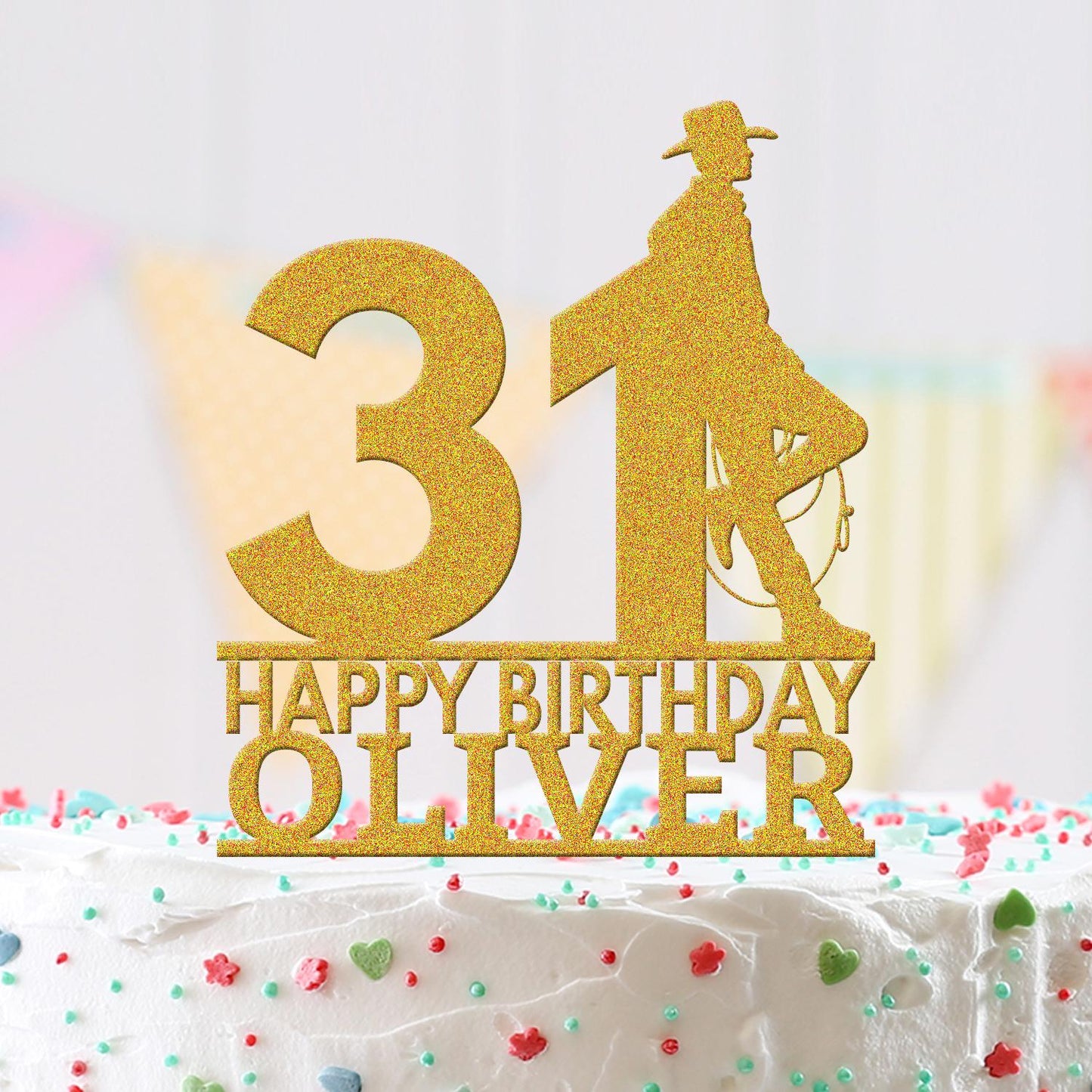 Personalised Acrylic Cowboy Wild West Boys Birthday Cake Topper Decoration Gift