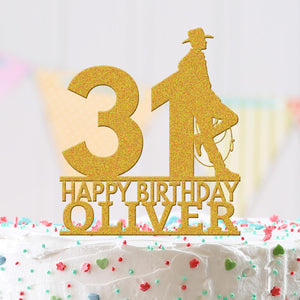 Personalised Acrylic Cowboy Wild West Boys Birthday Cake Topper Decoration Gift