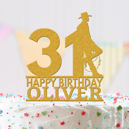 Personalised Acrylic Cowboy Wild West Boys Birthday Cake Topper Decoration Gift
