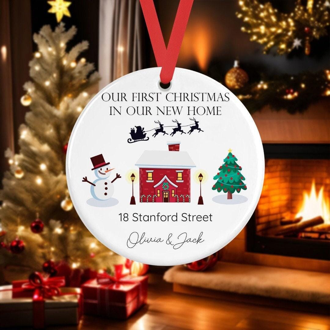 Personalised First Christmas In New Home Ceramic Bauble Ornament