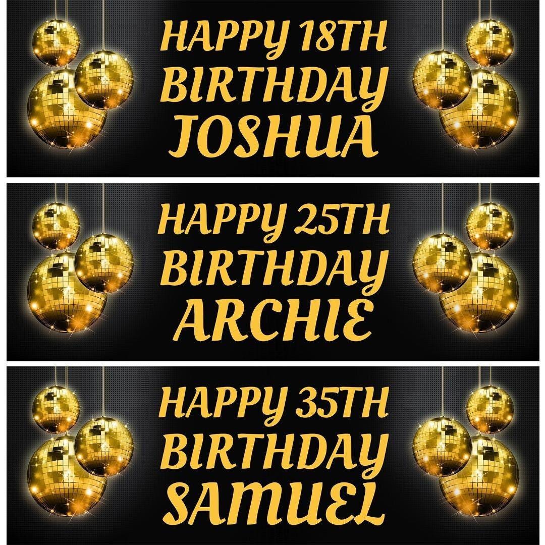 2 Personalised Disco Ball Birthday Party Celebration Banners Decoration Posters