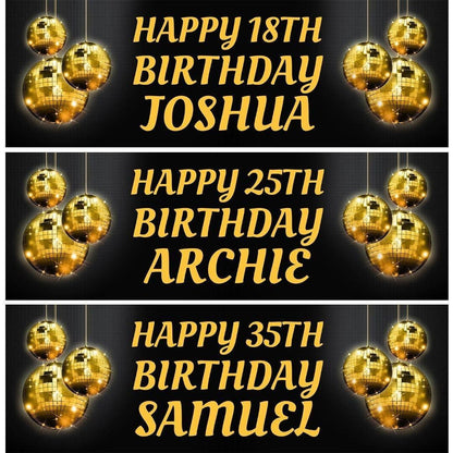 2 Personalised Disco Ball Birthday Party Celebration Banners Decoration Posters