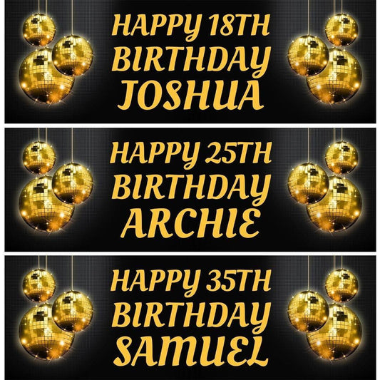 2 Personalised Disco Ball Birthday Party Celebration Banners Decoration Posters