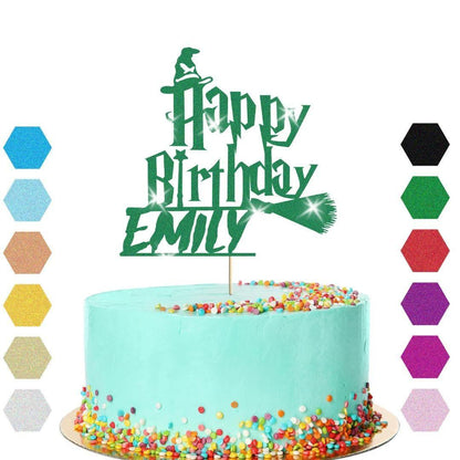 Witch Broomstick Glitter Cake Topper Personalised Halloween Birthday Decoration