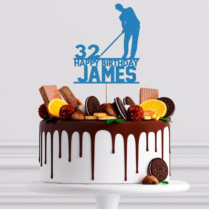 Custom Glitter Golf Cake Topper: Personalised Birthday Decoration