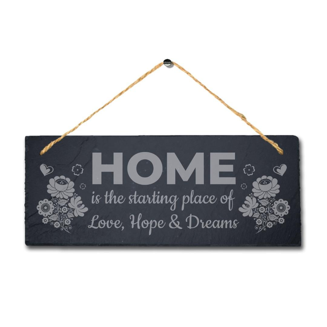 Home Love Hope Dreams Laser Engraved Hanging Slate House Allotment Plaque Sign