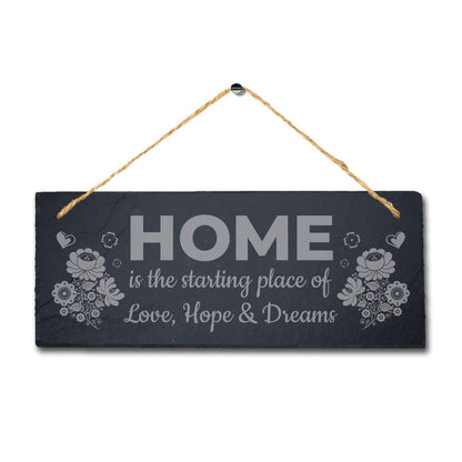 Home Love Hope Dreams Laser Engraved Hanging Slate House Allotment Plaque Sign