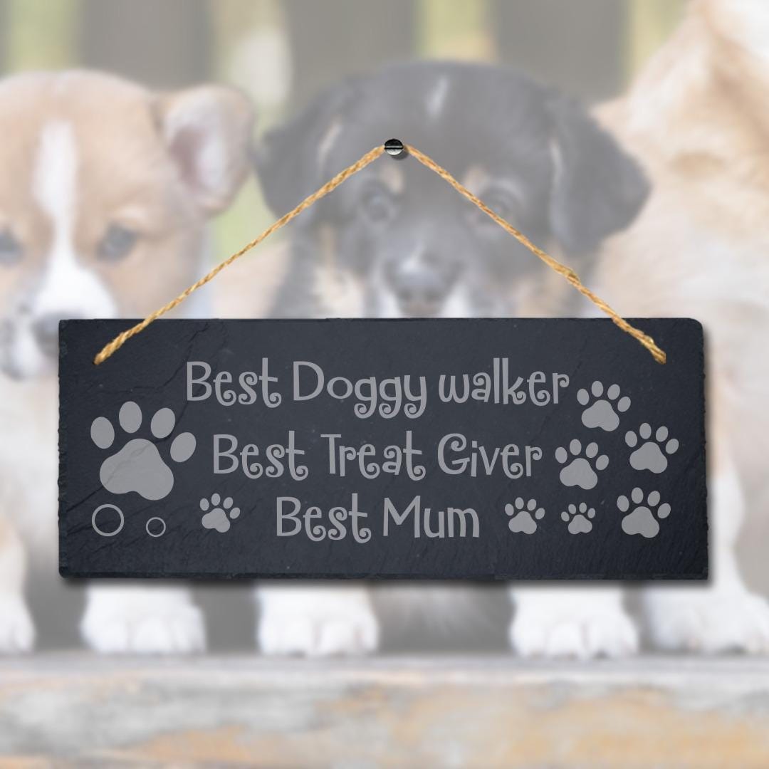 Engraved Slate Dog Sign: Funny Doggy Walker Gift