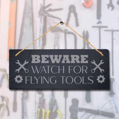 Beware Watch For Flying Laser Engraved Hanging Slate Caution Home Plaque Sign