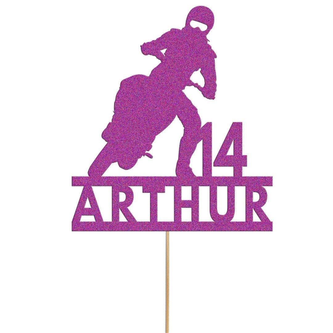 Personalised Glitter Motorbike Cake Topper: Biker Birthday Decoration