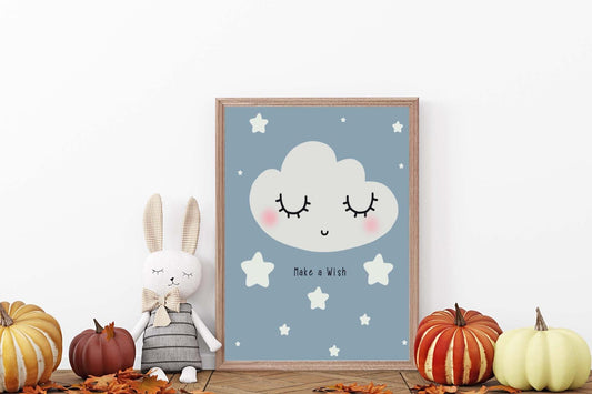 Wish Clouds Kids Boho Watercolour Hand Painted Effect Nursery Wall Art Poster