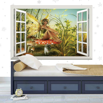 Green Fairy Window View Wall Decal: Woodland Tinker Mural