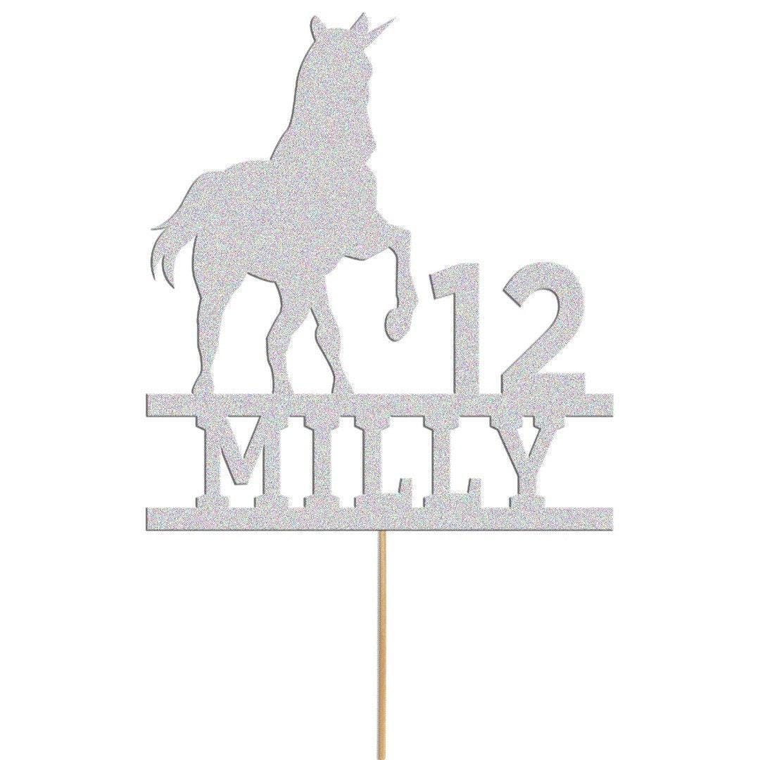 Custom Glitter Unicorn Birthday Cake Topper: Personalised Name & Age
