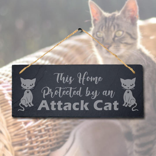 This Home Protected By An Attack Laser Engraved Hanging Slate Gift Plaque Sign