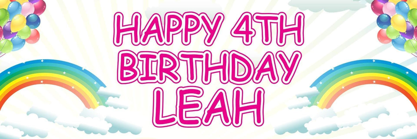 2 Personalised Rainbow Birthday Celebration Banners Rainy Day Decoration Posters